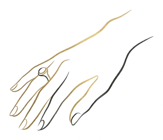 Line drawing of a hand wearing a ring
